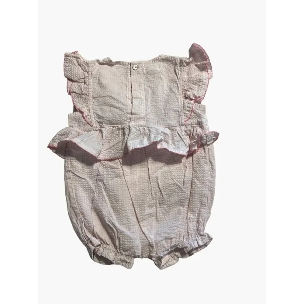 Mud Pie Infant Girls 9-12 months Seersucker Bubble Romper Twins Excellent very g